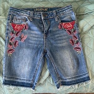 Vigoss Girls Blue Jean Shorts with Red Floral Design